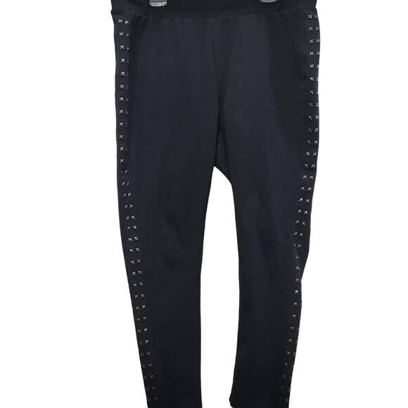 Lane Bryant Women's Black Gold Studded Down Sides Pull-on Hi-Rise Stretch Pants - Picture 1 of 6